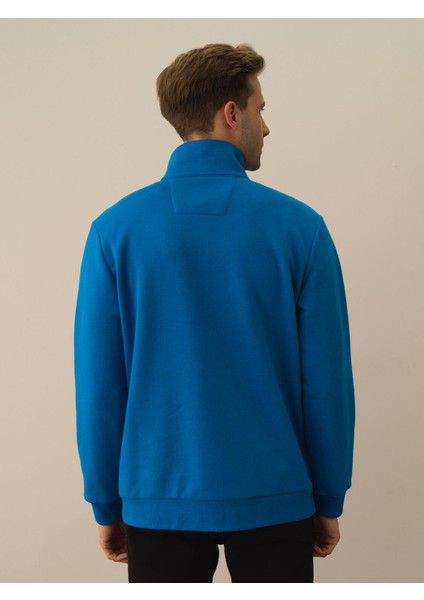 Erkek Mavi Pamuk Dokulu Regular Fit Sweatshirt fırsatları