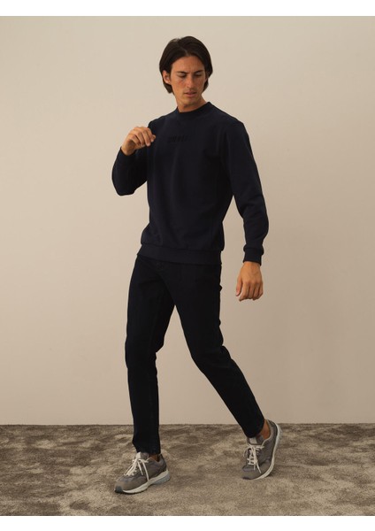 Erkek Lacivert Pamuk Dokulu Regular Fit Sweatshirt