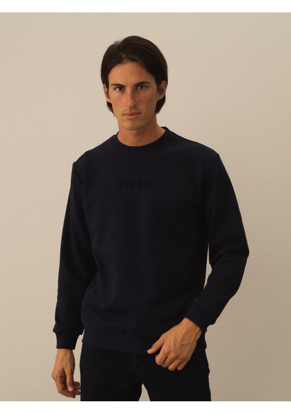 Erkek Lacivert Pamuk Dokulu Regular Fit Sweatshirt fiyatları