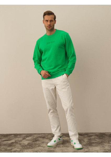 Erkek Yeşil Pamuk Dokulu Regular Fit Sweatshirt