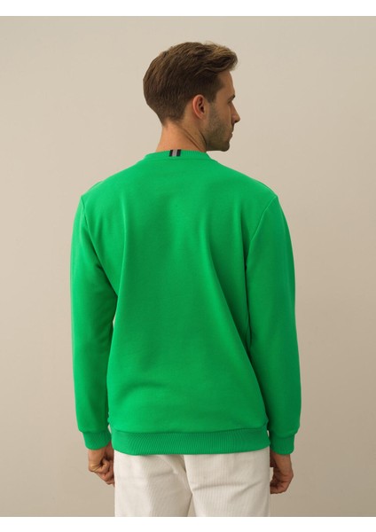 Erkek Yeşil Pamuk Dokulu Regular Fit Sweatshirt fırsatları