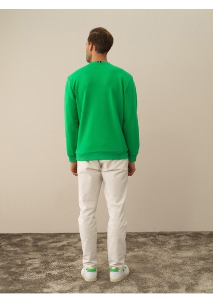 Erkek Yeşil Pamuk Dokulu Regular Fit Sweatshirt indirimleri