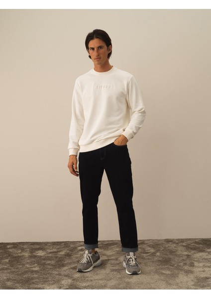 Erkek Ekru Pamuk Dokulu Regular Fit Sweatshirt