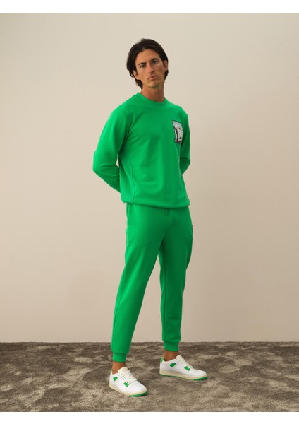 Erkek Yeşil Pamuk Dokulu Regular Fit Sweatshirt
