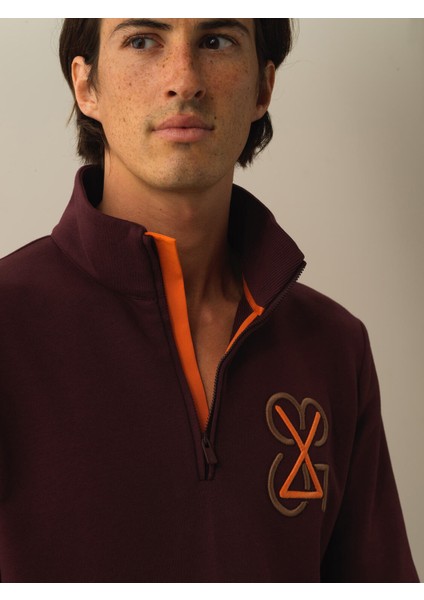 Erkek Bordo Pamuk Dokulu Regular Fit Sweatshirt modelleri