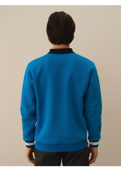 Erkek Mavi Pamuk Dokulu Regular Fit Sweatshirt modelleri