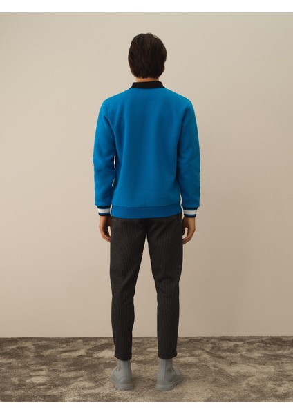 Erkek Mavi Pamuk Dokulu Regular Fit Sweatshirt fırsatları