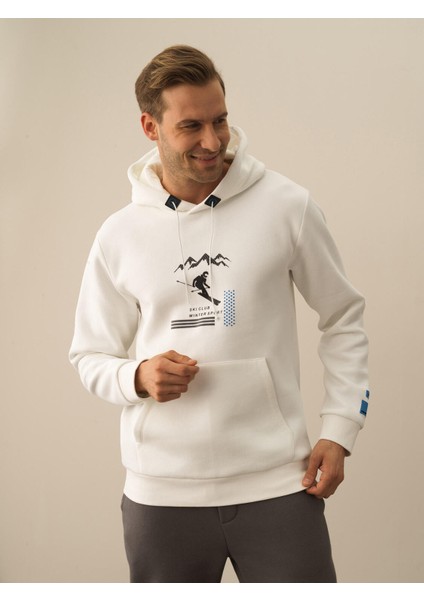 Erkek Kırık Beyaz Pamuk Dokulu Regular Fit Sweatshirt