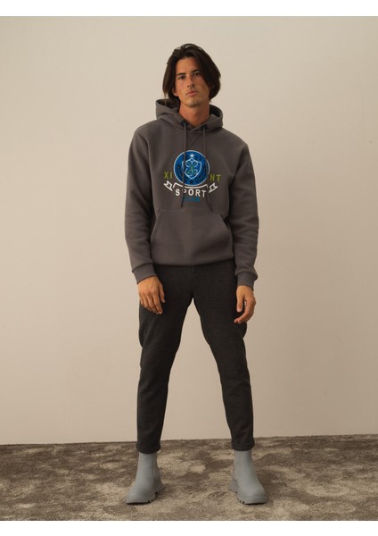 Erkek Koyu Gri Pamuk Dokulu Regular Fit Sweatshirt