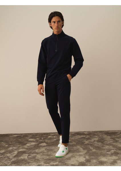 Erkek Lacivert Pamuk Dokulu Regular Fit Sweatshirt