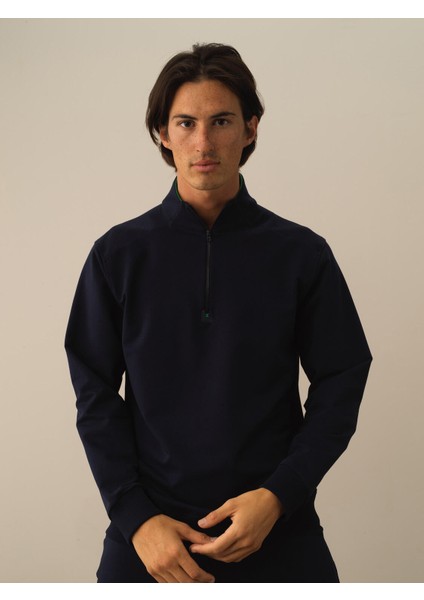 Erkek Lacivert Pamuk Dokulu Regular Fit Sweatshirt fiyatları