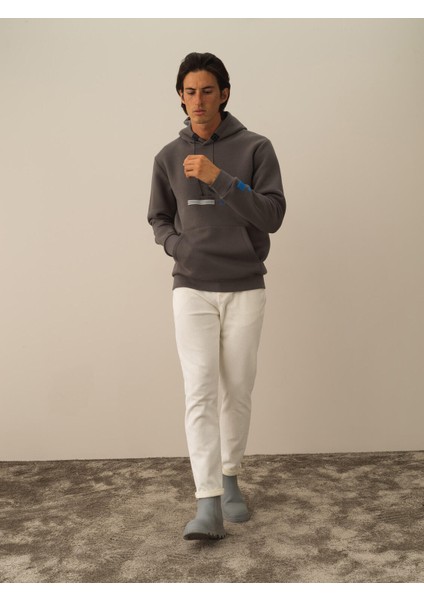 Erkek Koyu Gri Pamuk Dokulu Regular Fit Sweatshirt