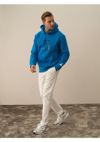 Erkek Mavi Pamuk Dokulu Regular Fit Sweatshirt