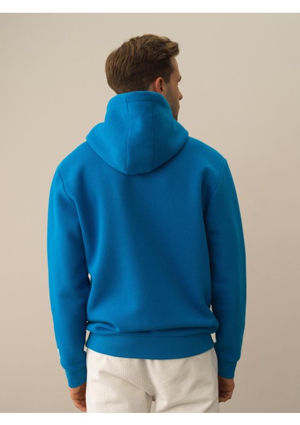 Erkek Mavi Pamuk Dokulu Regular Fit Sweatshirt fırsatları