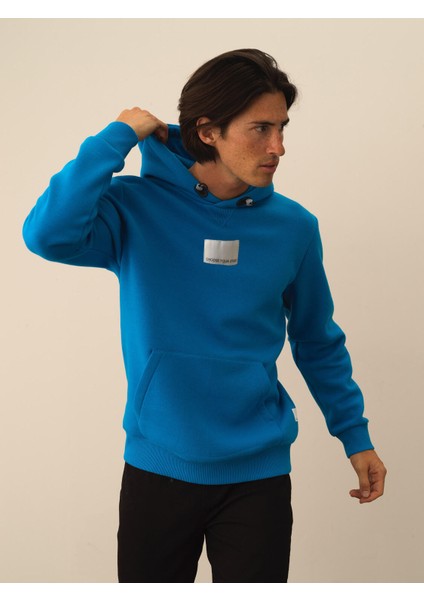 Erkek Mavi Pamuk Dokulu Regular Fit Sweatshirt