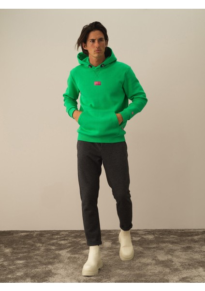 Erkek Yeşil Pamuk Dokulu Regular Fit Sweatshirt