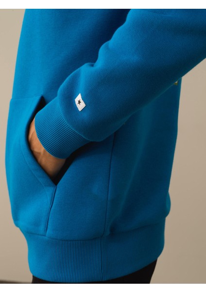 Erkek Mavi Pamuk Dokulu Regular Fit Sweatshirt modelleri