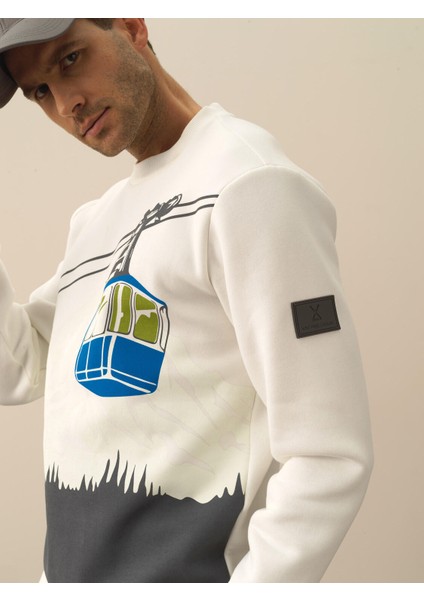 Erkek Kırık Beyaz Pamuk Dokulu Regular Fit Sweatshirt modelleri