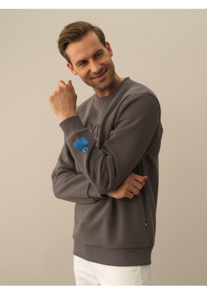 Erkek Koyu Gri Dokulu Pamuk Dokulu Regular Fit Sweatshirt fiyatları