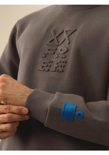 Erkek Koyu Gri Dokulu Pamuk Dokulu Regular Fit Sweatshirt modelleri