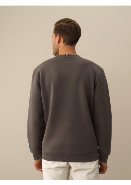 Erkek Koyu Gri Dokulu Pamuk Dokulu Regular Fit Sweatshirt fırsatları