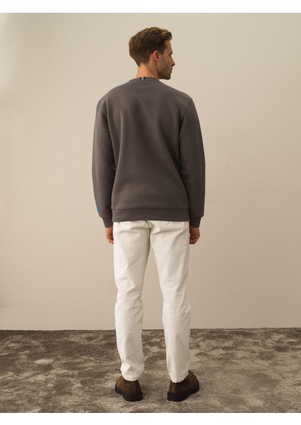 Erkek Koyu Gri Dokulu Pamuk Dokulu Regular Fit Sweatshirt indirimleri
