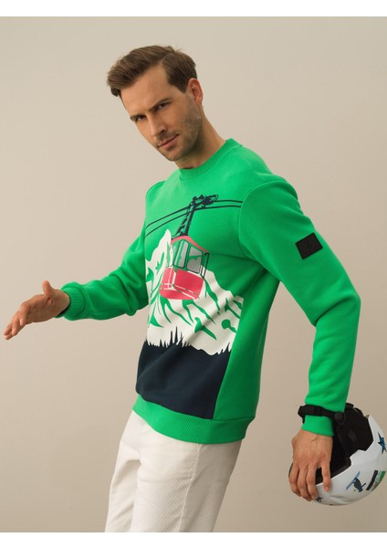 Erkek Yeşil Pamuk Dokulu Regular Fit Sweatshirt fiyatları