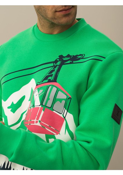 Erkek Yeşil Pamuk Dokulu Regular Fit Sweatshirt fırsatları