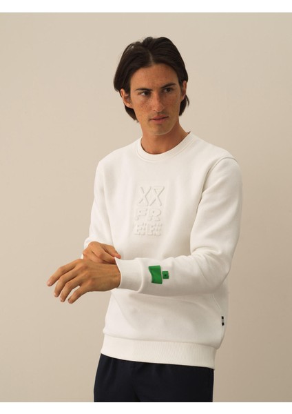 Erkek Kırık Beyaz Pamuk Dokulu Regular Fit Sweatshirt modelleri