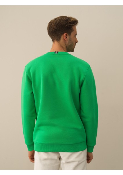 Erkek Yeşil Pamuk Dokulu Regular Fit Sweatshirt fırsatları