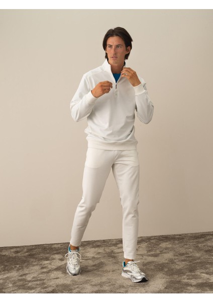 Erkek Kırık Beyaz Pamuk Dokulu Regular Fit Sweatshirt