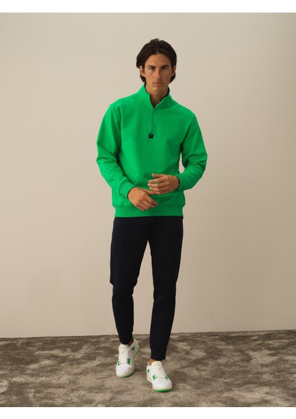 Erkek Yeşil Pamuk Dokulu Regular Fit Sweatshirt