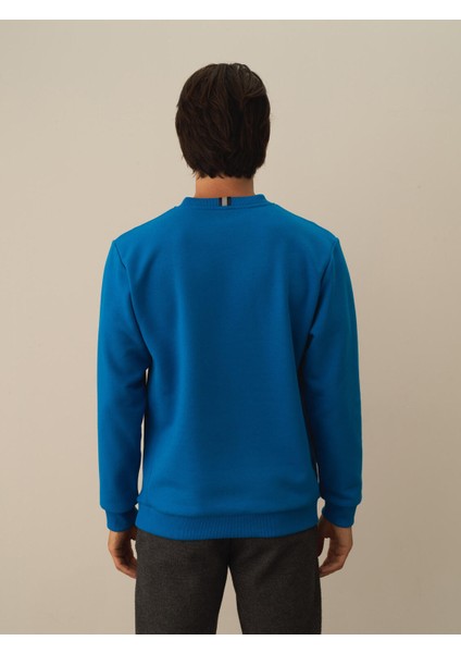 Erkek Mavi Pamuk Dokulu Regular Fit Sweatshirt modelleri
