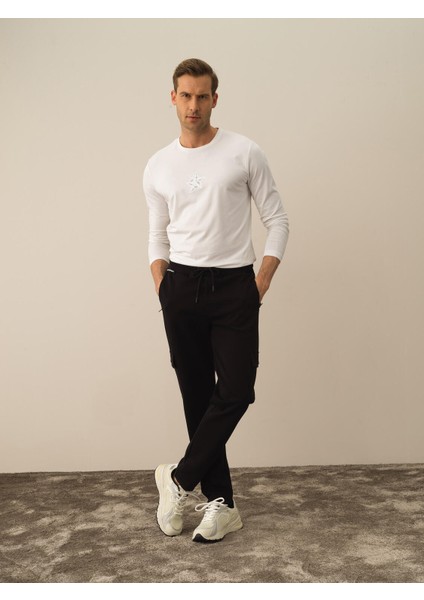 Erkek Siyah Pamuk Dokulu Regular Fit Sweat Pantolon