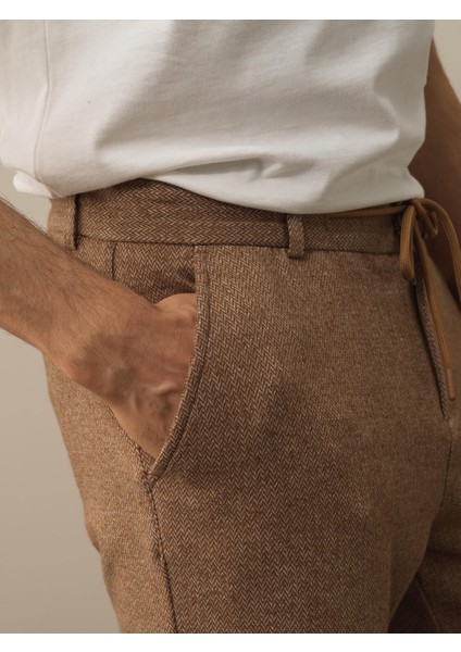 Erkek Camel Doğal Yün Dokulu Slim Fit Jogger Pantolon modelleri