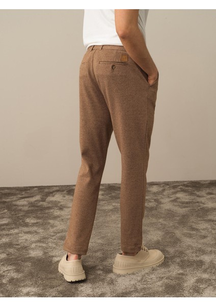 Erkek Camel Doğal Yün Dokulu Slim Fit Jogger Pantolon fırsatları