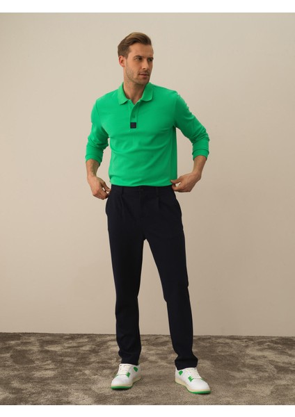 Erkek Lacivert Pamuk Dokulu Slim Fit Jogger Pantolon