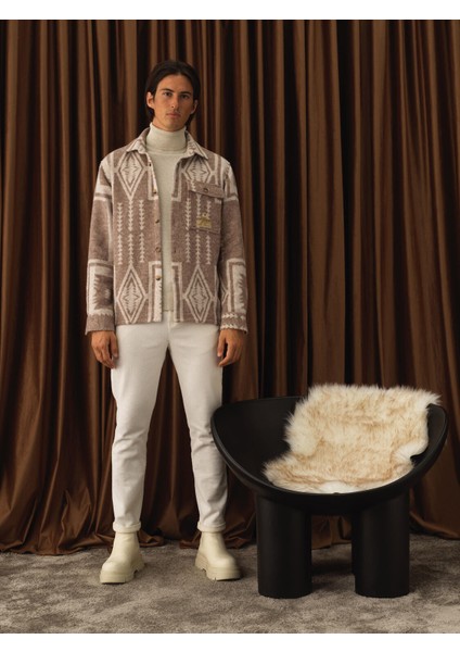 Erkek Camel Pamuk Dokulu Regular Fit Gömlek