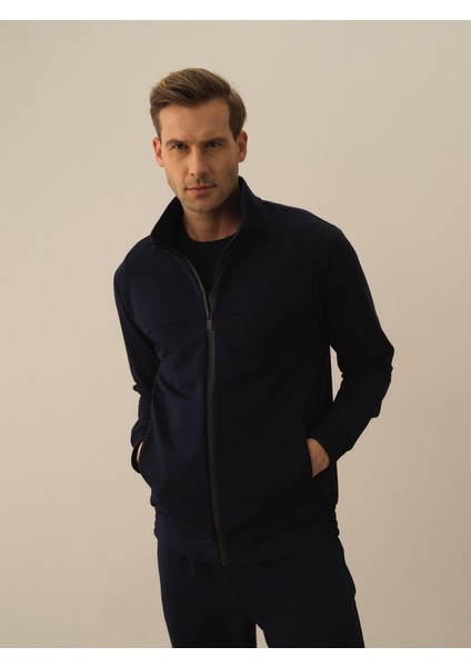 Erkek Lacivert Pamuk Dokulu Slim Fit Sweatmont fiyatları