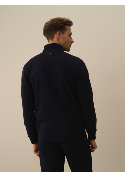 Erkek Lacivert Pamuk Dokulu Slim Fit Sweatmont modelleri