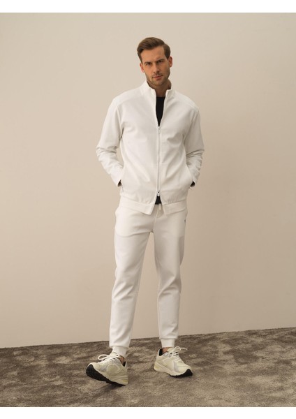 Erkek Kırık Beyaz Pamuk Dokulu Regular Fit Sweatmont