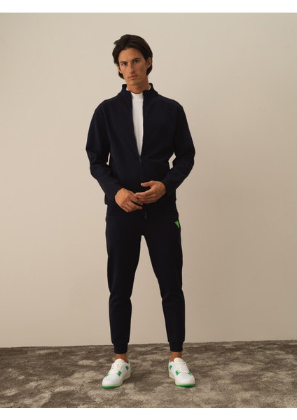 Erkek Lacivert Pamuk Dokulu Regular Fit Sweatmont