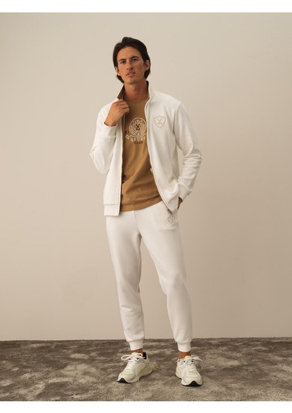 Erkek Ekru Pamuk Dokulu Regular Fit Sweatmont