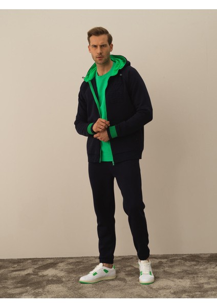 Erkek Lacivert Pamuk Dokulu Regular Fit Sweatmont