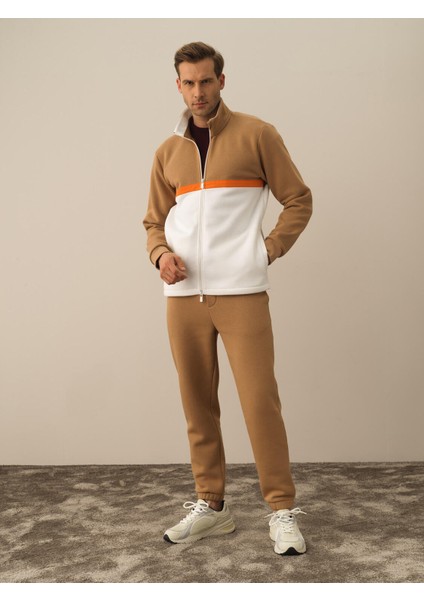 Erkek Camel Pamuk Dokulu Regular Fit Sweatmont