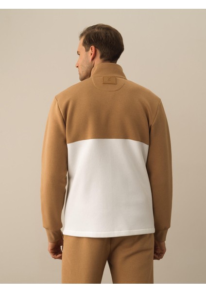 Erkek Camel Pamuk Dokulu Regular Fit Sweatmont fırsatları