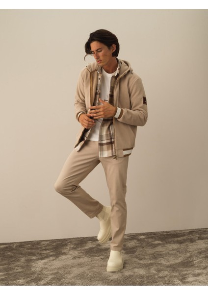 Erkek Bej Pamuk Dokulu Regular Fit Sweatmont