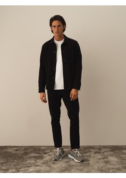 Erkek Siyah Pamuk Dokulu Regular Fit Ceket