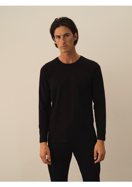 Erkek Siyah Modal Dokulu Slim Fit Uzun Kollu Tişört fiyatları