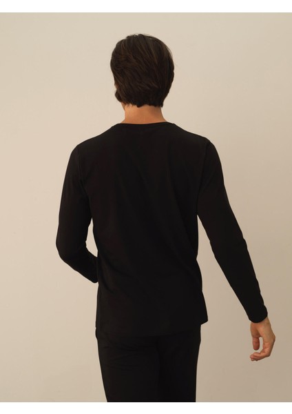 Erkek Siyah Modal Dokulu Slim Fit Uzun Kollu Tişört modelleri